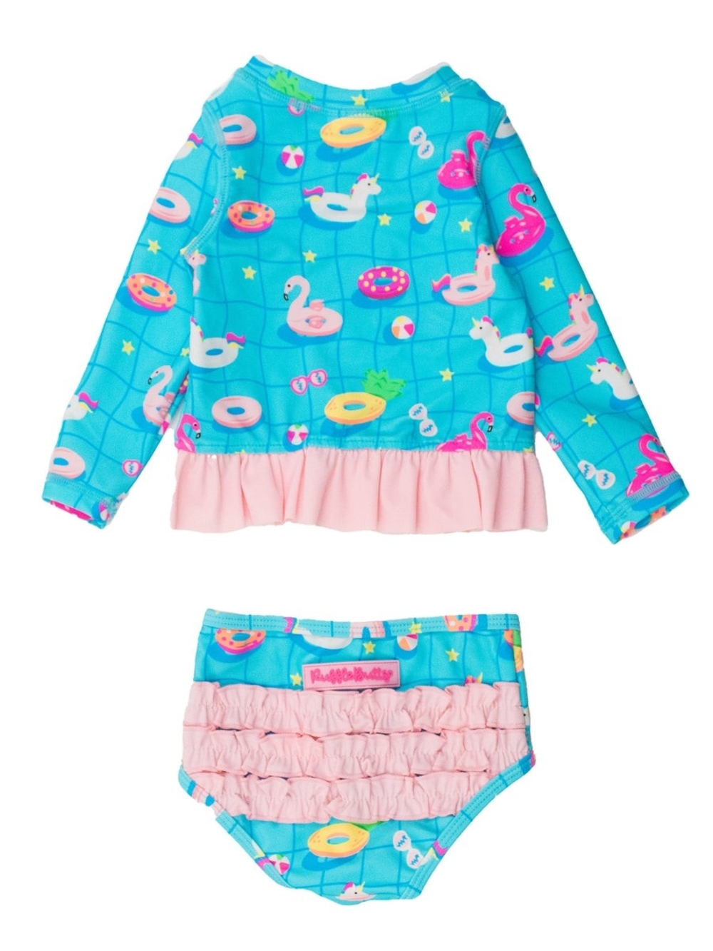 Ruffle Butts - Turquoise & Pink Swan Ruffle Baby Rashguard Set